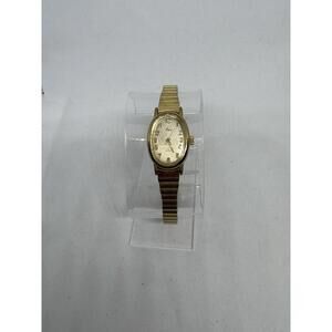 Timex Cavatina Watch Womens 18mm Gold Tone Oval Dial Stretch Band New Battery
